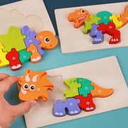 SINGOMON 4-piece wooden puzzle, building block toys, suitable for children 2 years old + enlightenment puzzle, birthday Christmas holiday gift dinosaur