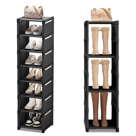 SINGOMON 8-Tier Vertical Shoe Rack, Space Saving Narrow Corner Storage Rack for Entry Closet, Bedroom, Garage - Black