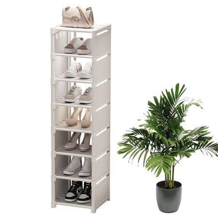 SINGOMON 8-Tier Vertical Shoe Rack, Space Saving Narrow Corner Storage Rack for Entry Closet, Bedroom, Garage - White