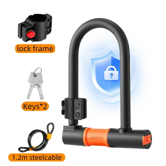 SINGOMON Bicycle U-Lock with 4-foot Security Cable, Mounting Bracket and 2 Keys, Black, for Bicycles, MTB, etc., Orange