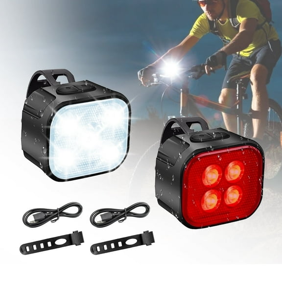 SINGOMON Bike Light Set, Ultra-Bright Front Headlight and Rear LED Bike Light, USB Rechargeable, IP54 Waterproof Rating, 4+6 Modes for Night Riding Safety, Black