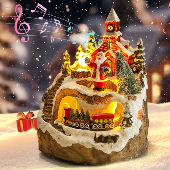 SINGOMON Christmas Snow Globe Decorative Resin Building Blocks, Light Music Snow Village, Christmas Music Box, Perfect Gift (Santa Claus)
