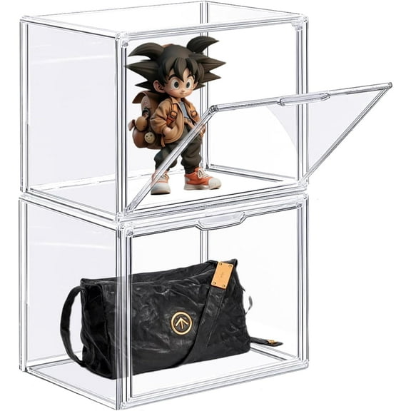 SINGOMON Acrylic Display Case (with Magnetic Door), Stackable Plastic Storage Box, Open-Design, Large Figurine Collection Display Case