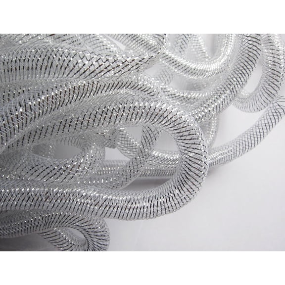 YYCRAF 10 Yards Solid Mesh Tube Deco Flex for Wreaths Cyberlox CRIN Crafts 16mm 5/8-Inch (Silver)