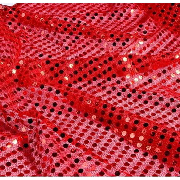 YYCRAFR Faux Sequin (3mm) Knit Fabric Shiny Dot Confetti for Sewing Costumes Apparel Crafts by The Yard (2 Yards, Red)
