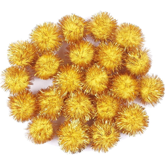 YYCRAFT 100pcs Pom Poms Glitter Poms Sparkle 1"(25mm) Balls Cat Toy for Kittens-Yellow