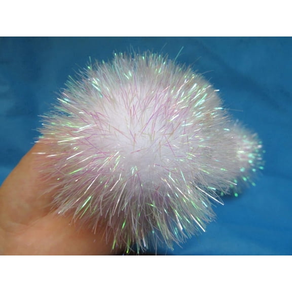 YYCRAFT 15pcs Jumbo Glitter Tinsel Pom Poms Sparkle Balls for DIY Craft,Cat Toys(2 Inch,White/Iridescent White)