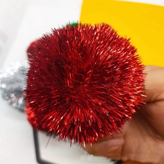 YYCRAFT 15pcs Jumbo Glitter Tinsel Pom Poms Sparkle Balls for DIY Craft,Cat Toys-Red(2")