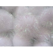 YYCRAFT 30pcs Large Glitter Tinsel Pom Poms Sparkle Balls for DIY Craft,-White/Iridescent White1.5"