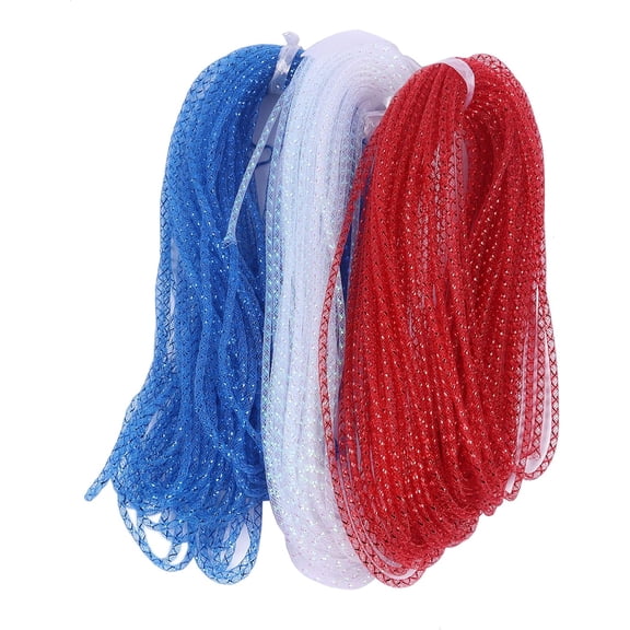 YYCRAFT 66 Yards 4mm Mesh Tube Deco Flex for Wreaths Cyberlox CRIN Crafts American Flag National Day Decorations,Red/White/Royal