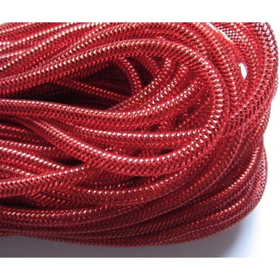YYCRAFT One Roll 30 Yards Solid Mesh Tube Deco Flex for Wreaths Cyberlox CRIN Crafts 8mm 3/8-Inch (All Red)