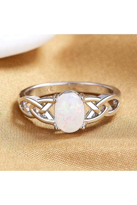.Created Oval White Opal Rings 925 Sterling Silver Gemstone Jewelry for Womens (Size 6)
