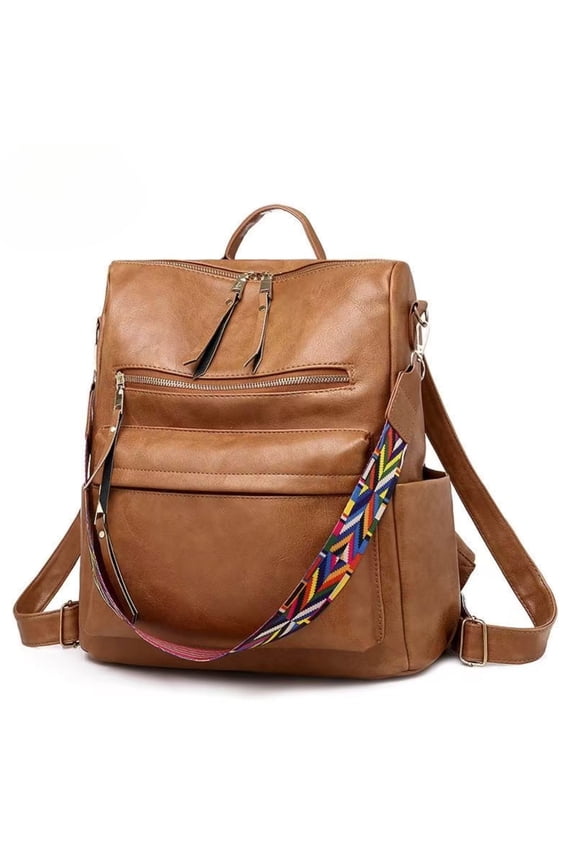 .Women's Fashion Retro Large Capacity PU Backpack-brown