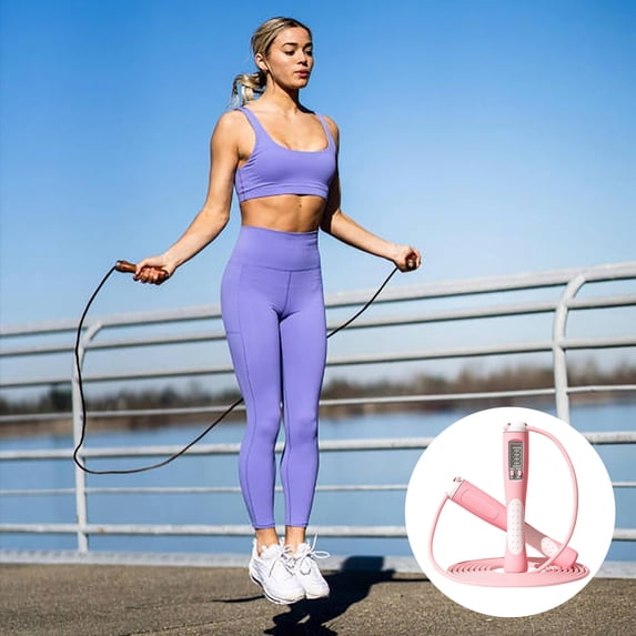 YYDENG 2.8m Adjustable Digital Counting Jump Rope Built In Battery Ergonomic Non Handle Speed Skipping Rope For Adult Full Body Indoor Gym Fitness Training