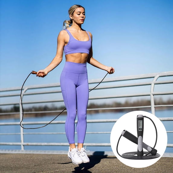 YYDENG 2.8m Adjustable Digital Counting Jump Rope Built In Battery Ergonomic Non Handle Speed Skipping Rope For Adult Full Body Indoor Gym Fitness Training