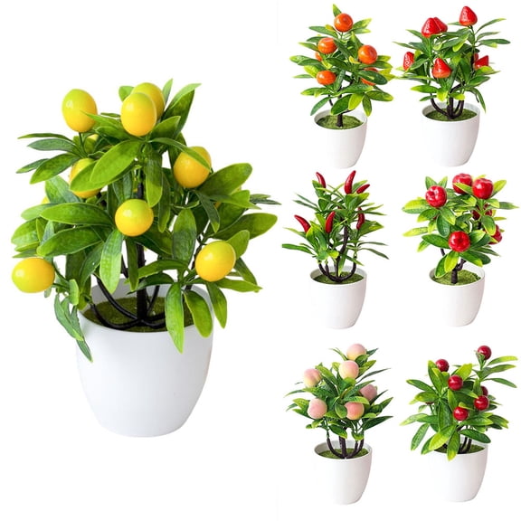 YYDENG 9.45 in Artificial Lemon Tree Potted Plant , 1pc Fake Lemon Nature Plastic Vase with Lifelike Leaves for Home Decor Living Room Study Balcony Kitchen Decoration