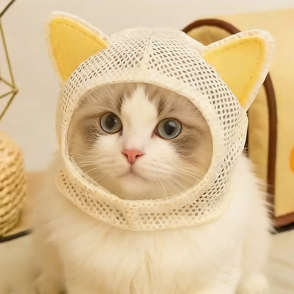 YYDENG Breathable Mesh Cat Head Cover, Adjustable Neck Protective Hood With Cat Ear Design, Anti‑Licking Anti‑Scratch Pet Recovery Hood for Cats Kittens S M Size