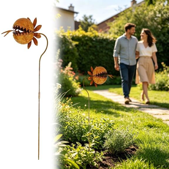 YYDENG Carnivorous Plant Garden Stake Metal Yard Art Decorative Outdoor Sculpture for Lawn Patio