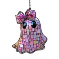 thumbnail image 1 of YYDENG Halloween Decor Acrylic Ghost Pendant with Rhinestone Bow Stained Glass Window Ornament Pink A, 1 of 3