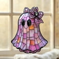 thumbnail image 1 of YYDENG Halloween Decor Acrylic Ghost Pendant with Rhinestone Bow Stained Glass Window Ornament Pink B, 1 of 3