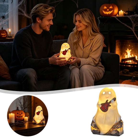 YYDENG Halloween Decor Resin Ghost Playing Guitar Night Light LED Table Lamp