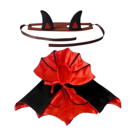 YYDENG Halloween Pet Vampire Cape Costume Set With Devil Horn Headband, Festive Cosplay Outfit for Cats & Small Medium Dogs, Holiday Party Photo Prop
