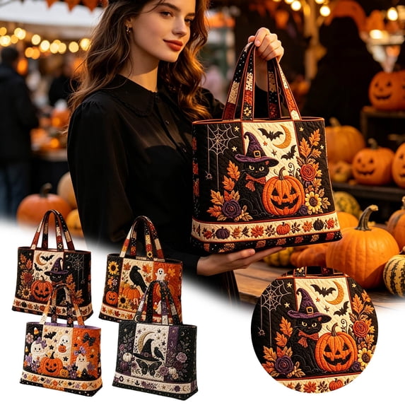 YYDENG Spooky Quilted Polyester Tote Bag Multi Patterns Lightweight Comfort Hand Strap Spacious Interior Reusable Gym Shopping Travel Handbag For Daily Holiday Outdoor Fitness Use