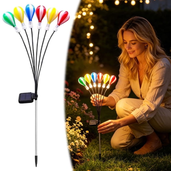 YYDENG Hot Air Balloon Path Lights, Outdoor Solar Powered Garden Lawn Decorations with LED Firefly Effect, Weather-Resistant Stake Lights for Patio and Camping