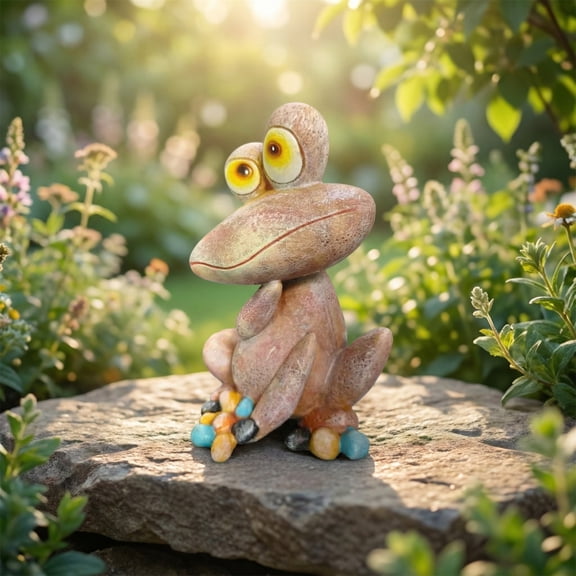 YYDENG Rustic Resin Stone Frog Statue with Realistic Details for Garden Patio Outdoor Decoration and Whimsical Landscape Accent