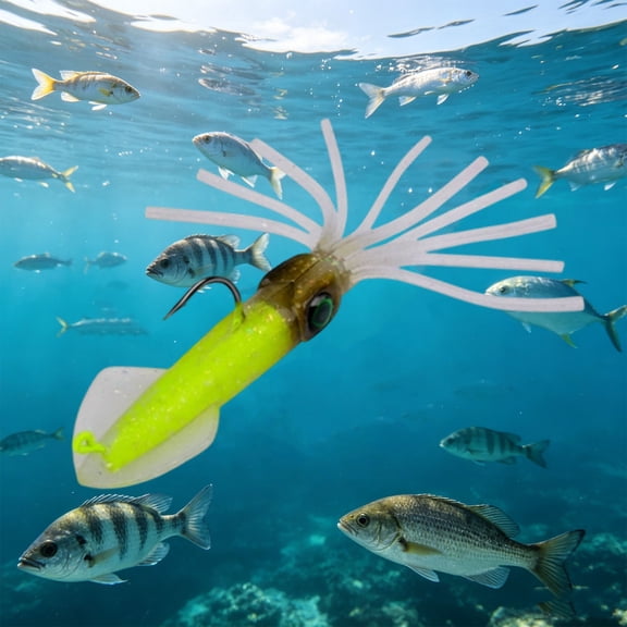 YYDENG Squid Soft Fishing Lure, GlowâinâDark Artificial Octopus Bait With Hook, Realistic Swimbait With 3D Eyes For Saltwater Freshwater Fishing