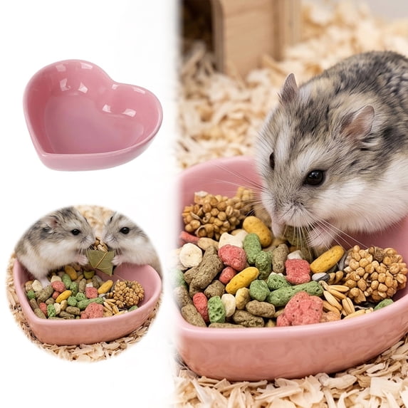 YYDENG Small Heart Ceramic Pet Feeding Bowl, Smooth Glaze Hamster Food Dish, Compact Water Feeder Container Anti-Spill Hamster Feeding Dish, Food Water Bowl for Hamster Hedgehog Guinea Pig