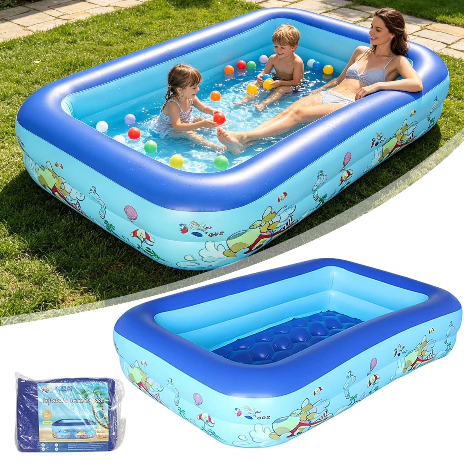 YYDENG Thickened Inflatable Rectangular Family Pool 120cm Large Kids ...