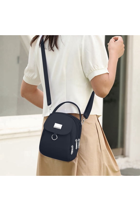 Waterproof Nylon Women Mini Crossbody Purse Multiple Storage Pockets Smooth Metal Zipper Headphone Port Removable Strap Compact Handbag For Casual Daily Outdoor Use Shopping Travel Work