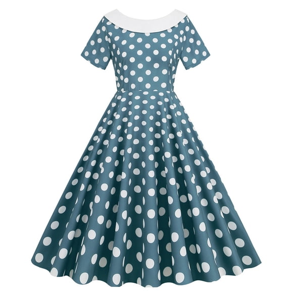 YYDGH 1950s Retro Rockabilly Dress for Women Crew Neck Vintage Elegant Cocktail Party Dress Short Sleeve Polka Dot A-Line Swing Tea Dresses Green XL
