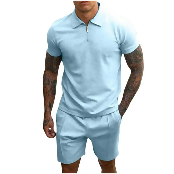 YYDGH 2 Piece Pjs Outfits for Men Button Up Shirt and Shorts Set Solid Summer Sleepwear Nightwear Lightweight Pajama Sets