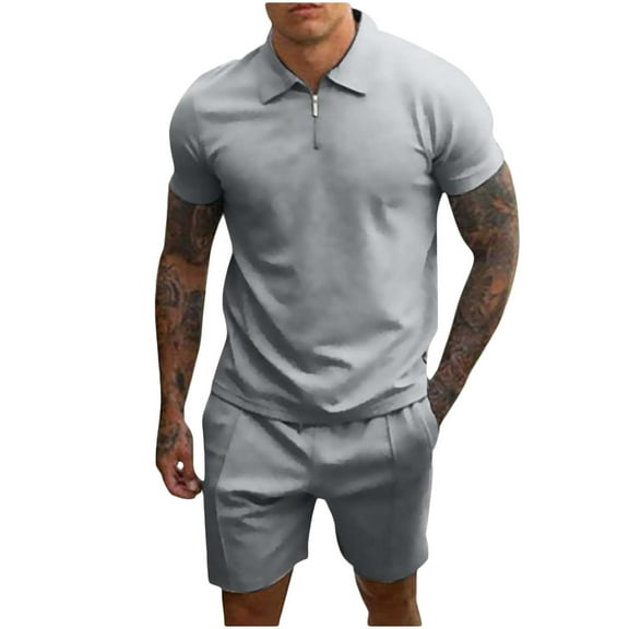 YYDGH 2 Piece Pjs Outfits for Men Button Up Shirt and Shorts Set Solid Summer Sleepwear Nightwear Lightweight Pajama Sets