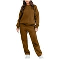 thumbnail image 1 of YYDGH Women 2 Piece Outfits Long Sleeve Pullover Jogger Pants Lounge Sets Fall Winter Sweatsuits Tracksuit Pockets Brown S, 1 of 8