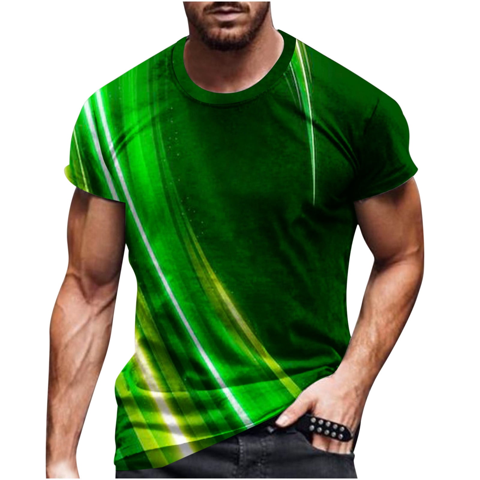 YYDGH 3D Digital Print T-Shirts for Men, Men's Summer Comfy Daily Tops  Short Sleeve Crewneck Tees Casual Cool Athletic Shirts(2#Green,XL) 