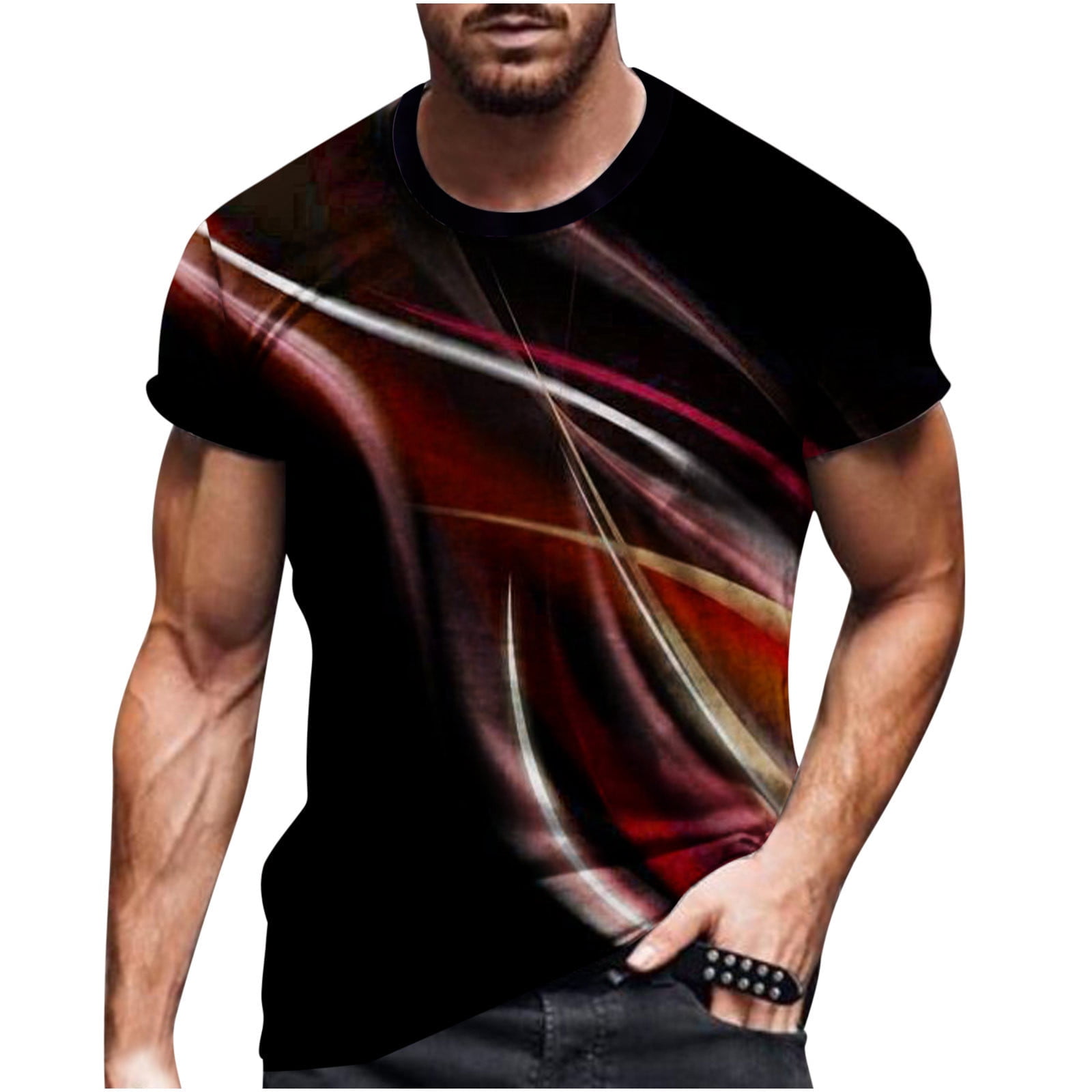 JIAYIQI 3D Art Printed Short Sleeves Fake Muscle T-Shirt Casual Summer Tees  for Men