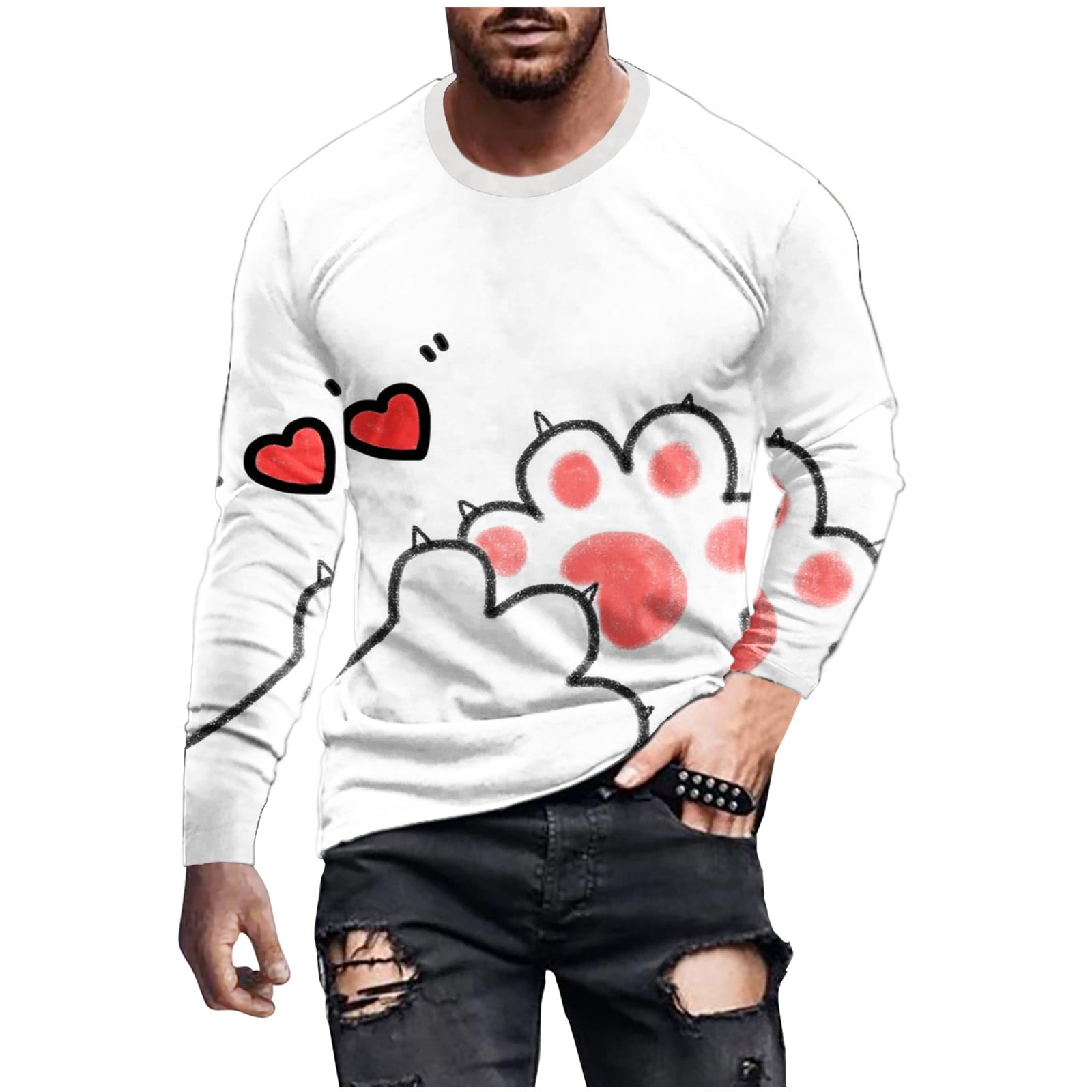 YYDGH 3D Shirt for Men Heart Graphic Print Long Sleeve Cool Funny
