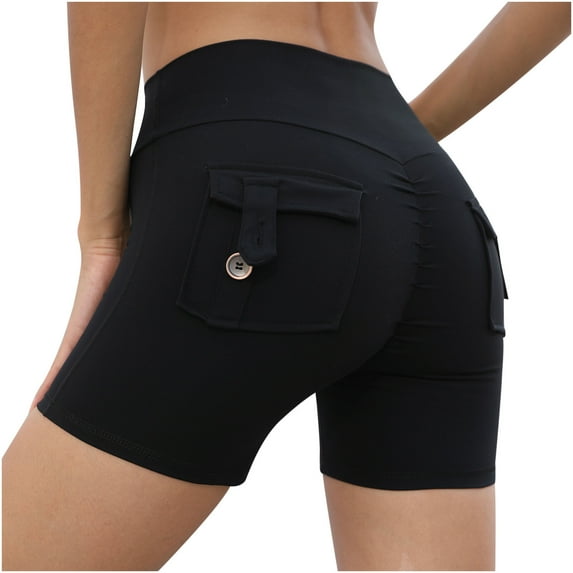 YYDGH Aesthetic Workout Shorts for Womens Butt Lifting Scrunch Yoga Shorts with Pockets Black M