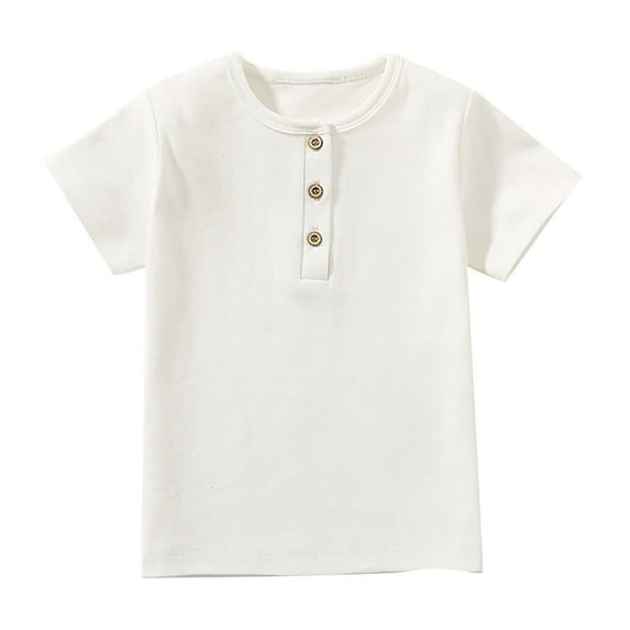 YYDGH Baby Boys Girls Ribbed T-Shirt Toddler Short Sleeve Henley Shirt Crew Neck Solid Color Summer Casual Tee Top for Unisex 2-6 Years