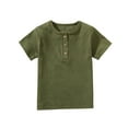 thumbnail image 1 of YYDGH Baby Boys Girls Ribbed T-Shirt Toddler Short Sleeve Henley Shirt Crew Neck Solid Color Summer Casual Tee Top for Unisex 2-6 Years, 1 of 5