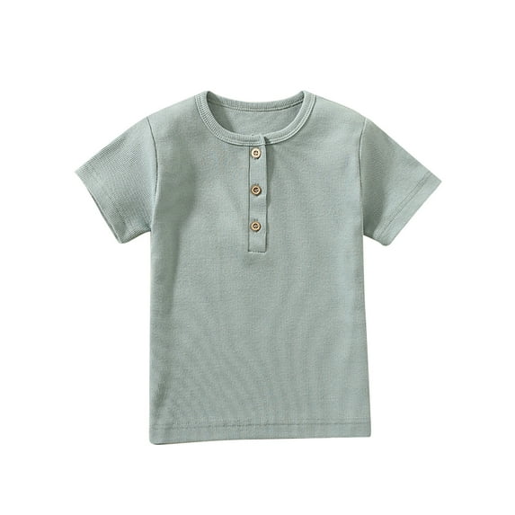YYDGH Baby Boys Girls Ribbed T-Shirt Toddler Short Sleeve Henley Shirt Crew Neck Solid Color Summer Casual Tee Top for Unisex 2-6 Years