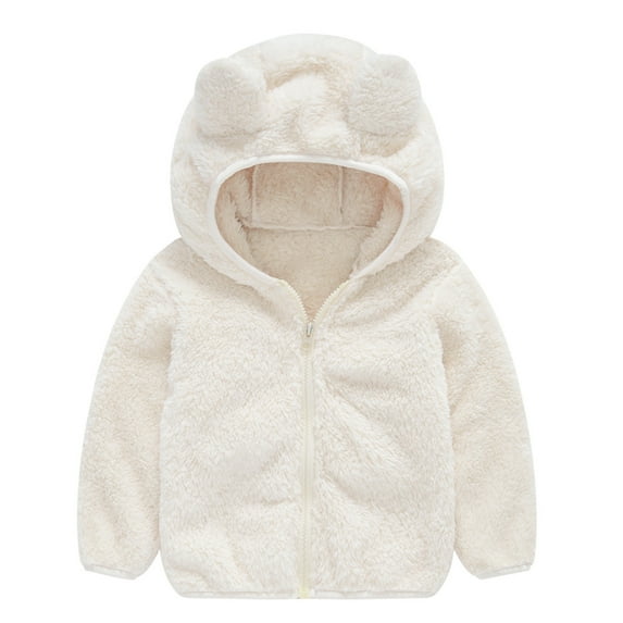 YYDGH Baby Girls Bear Ears Sherpa Fleece Long Sleeve Jacket Little Boys Girls Hooded Zipper Sweatshirt Outwear Coat Tops(White,2-3 Years)