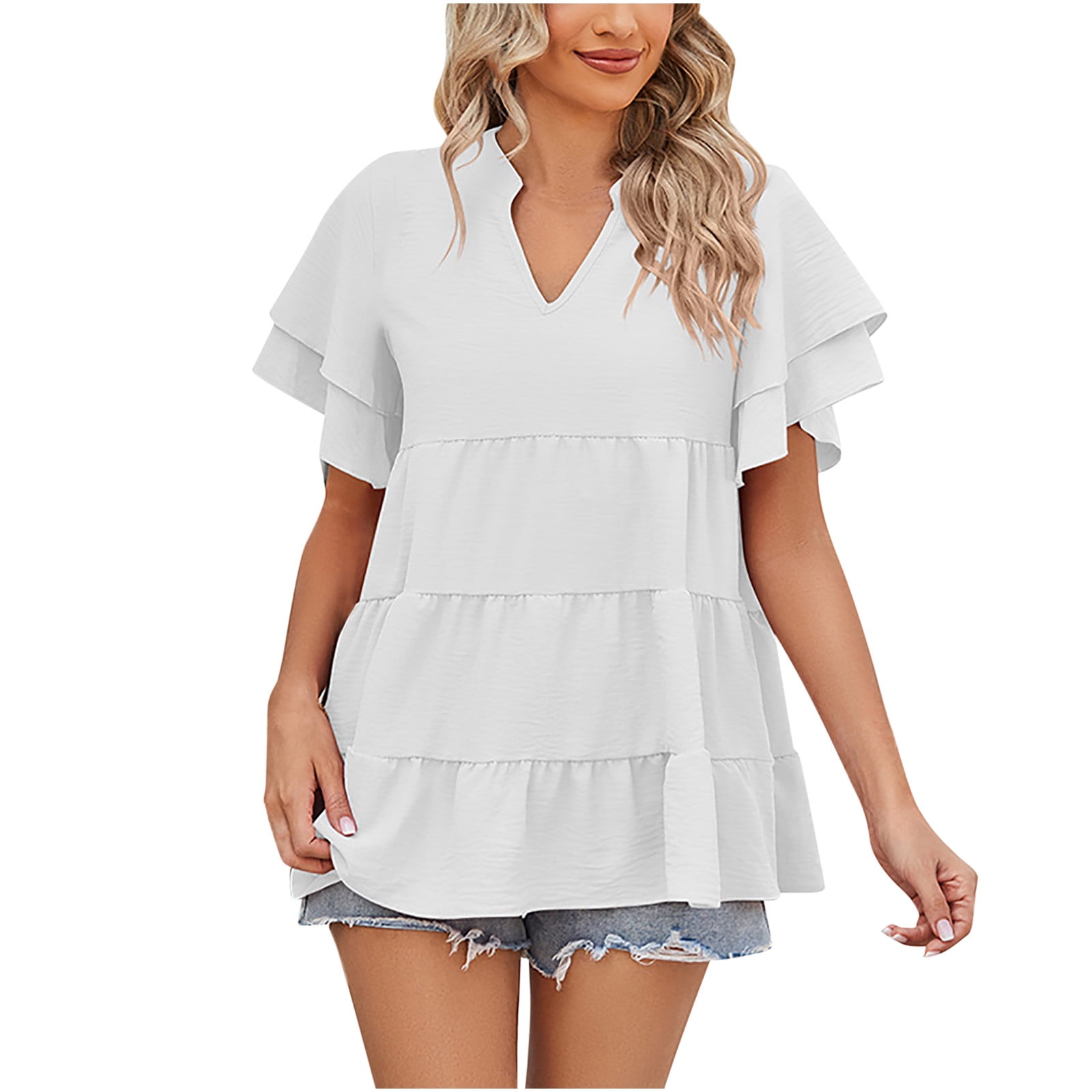 Babydoll Top with Rolled Sleeves main image 1