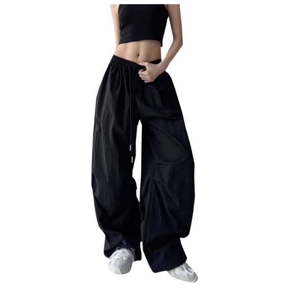 YYDGH Baggy Cargo Pants for Women High Waisted Drawstring Wide Leg Parachute Trousers Loose Fit Casual Y2k Streetwear with Pockets