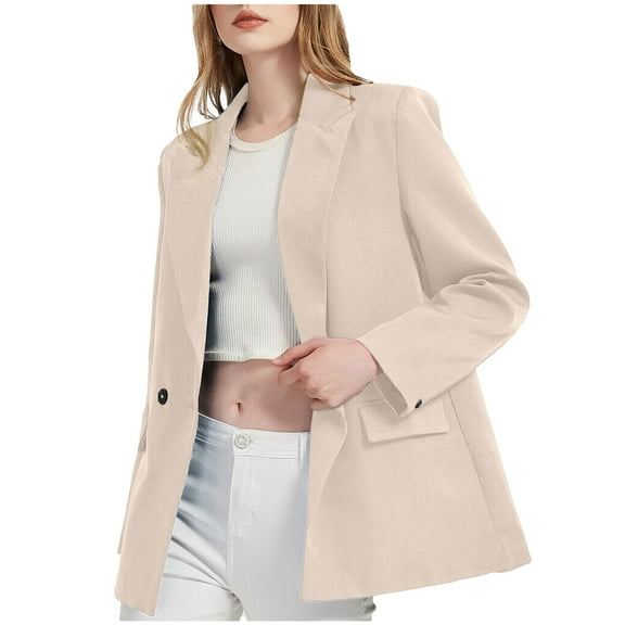 YYDGH Blazer Jackets for Women Casual Open Front Business Work Office Suit Jacket Fashion Solid Color Cardigan Outerwear Beige S