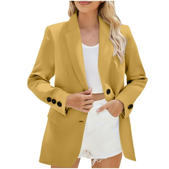 YYDGH Blazers for Women Business Casual Dressy Long Sleeve Open Front Suit Jackets with Pockets Professional Office Outfits Yellow M