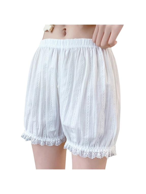 Bloomers for Women Slip Shorts Loose Pettipants with Lace Trim Mid Thigh White M